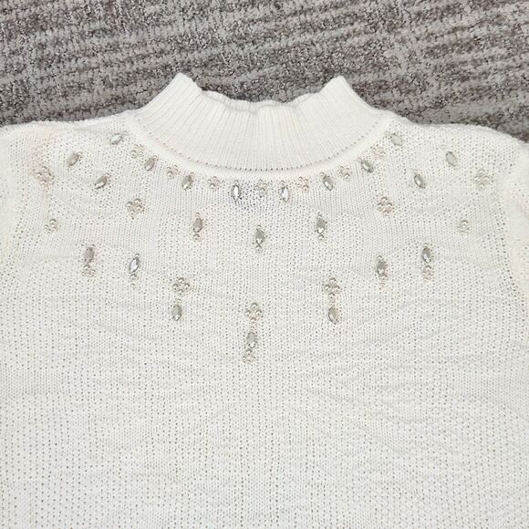 Chicos womens mock beaded sweater cream ivory size 2 or L - Picture 5 of 12